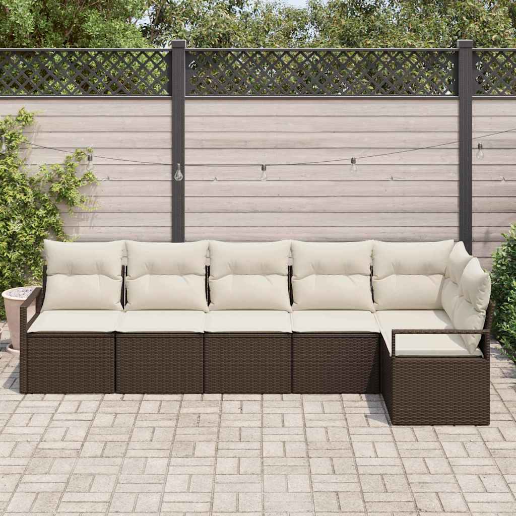 Garten-Sofa-Set mit Kissen mit Speicher 6 pcs Braun und Creme